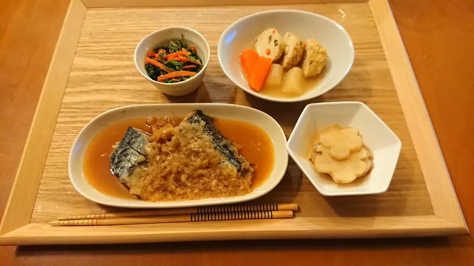 ☆サバのみぞれ煮
☆銀杏ひろうす煮物
☆春菊ごま和え
☆ヤーコン甘酢漬け|chikakoさん