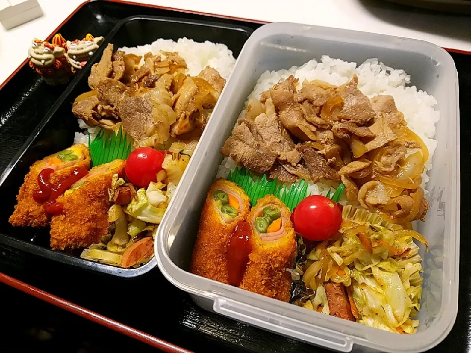 Snapdishの料理写真:夫弁当、息子弁当|みどりさん