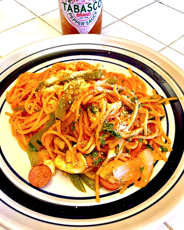 Neapolitan , a very popular Japanese kissaten spaghetti. Simple, strange ingredients, oishii.|gonbenさん