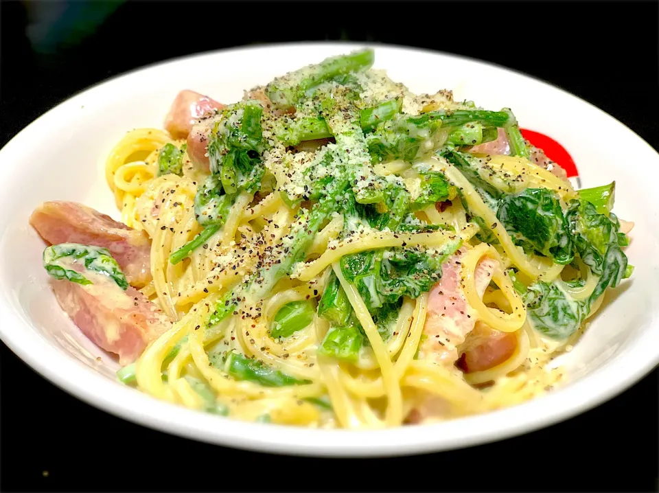 菜の花とベーコンのクリームパスタ|ふくすけ食堂さん