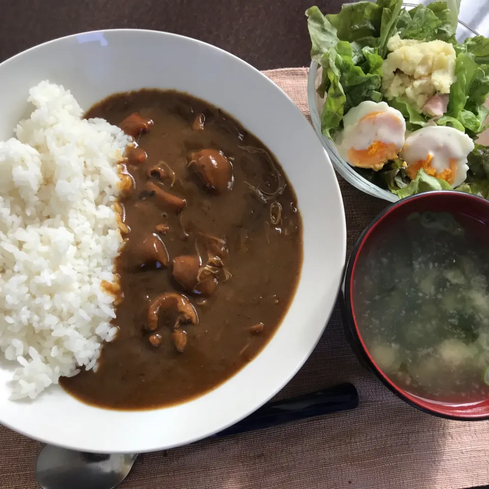 チキンカレー🍛、サラダ、お味噌汁|純さん