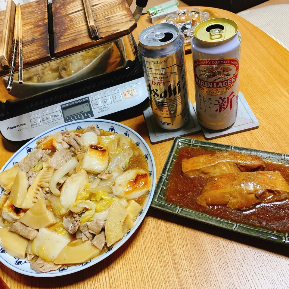 Snapdishの料理写真:‪‪おでん🍢
豚肉、白菜、たけのこ、餅のオイスターあん
赤魚の煮付け|naoさん