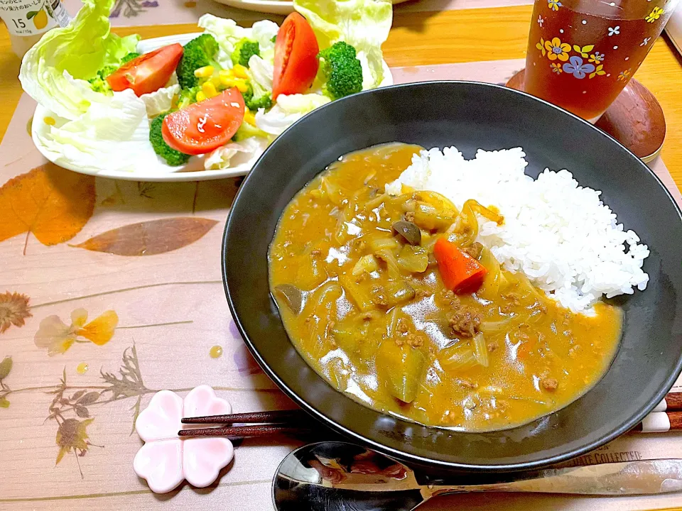 キーマカレー、カラフルサラダ|江口笑湖さん