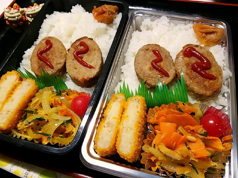 Snapdishの料理写真:夫弁当、息子弁当|みどりさん