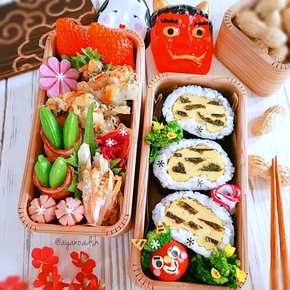 たまご海苔巻きで鬼のパンツ弁当♪
節分弁当👹|ayano.adshさん