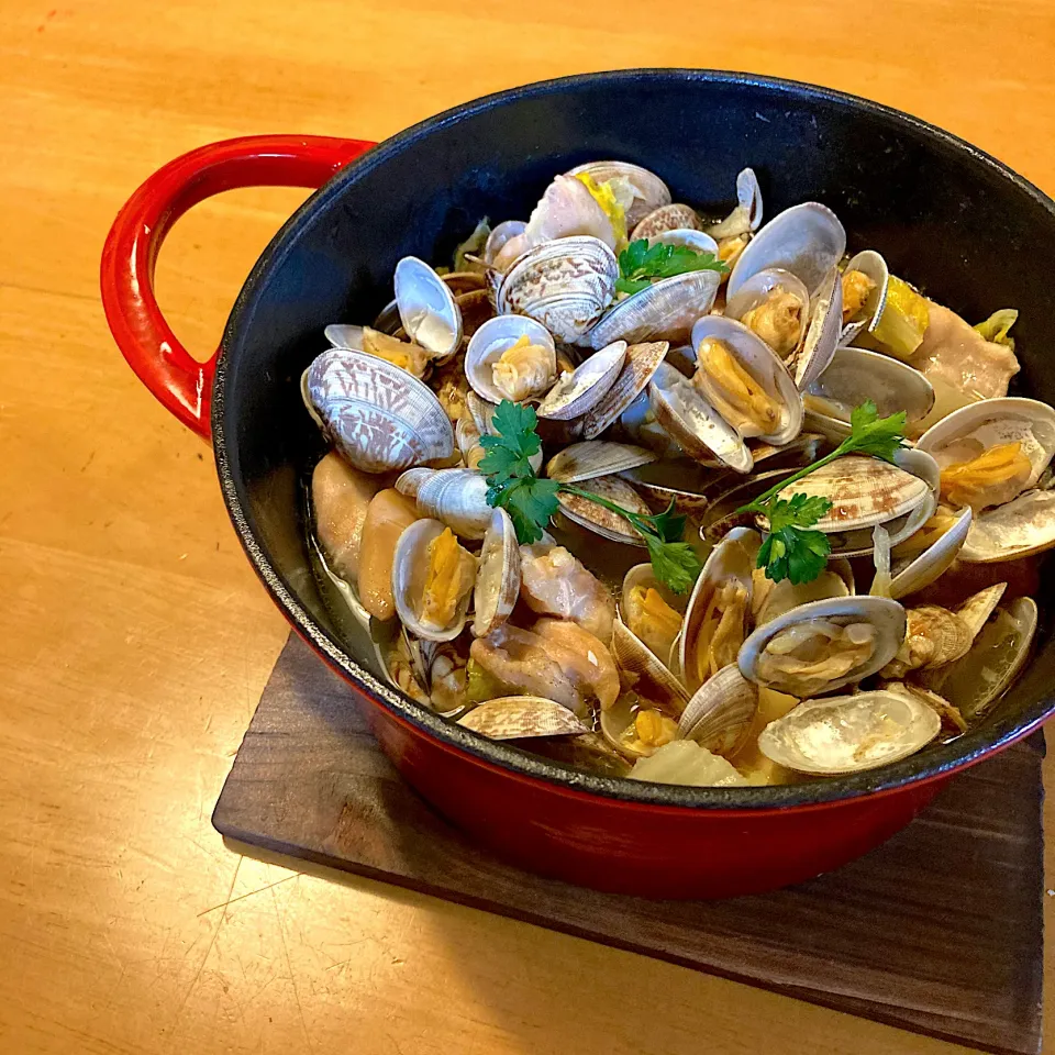 鶏肉とあさりと白菜の白だし蒸し鍋|しらたまさん