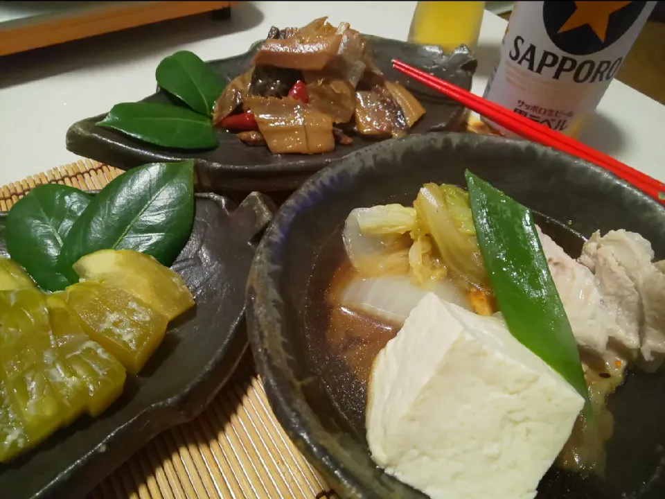 豚ロース入湯豆腐、ニシンの醤油漬け、奈良漬|miyuki🌱さん