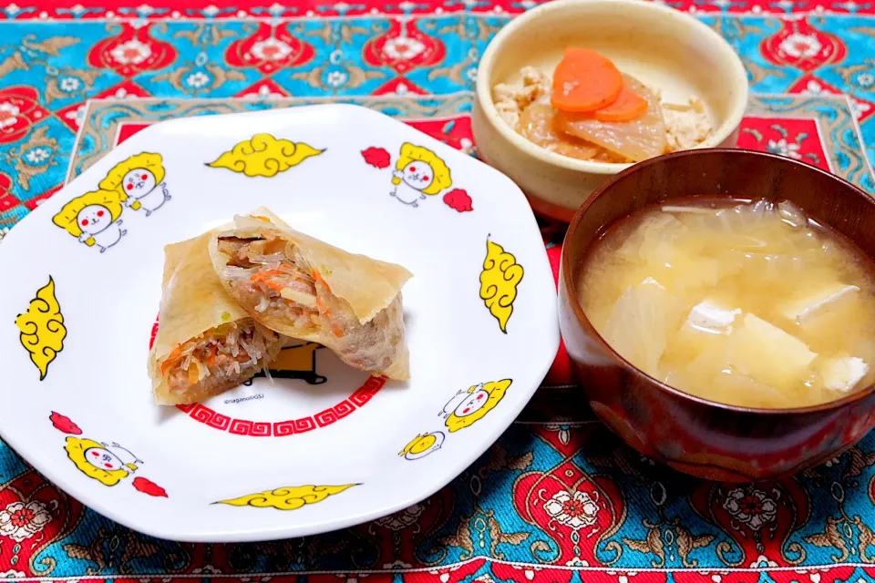 山口県の郷土料理「けんちょう」と、揚げ春巻きとみそ汁|Orie Uekiさん