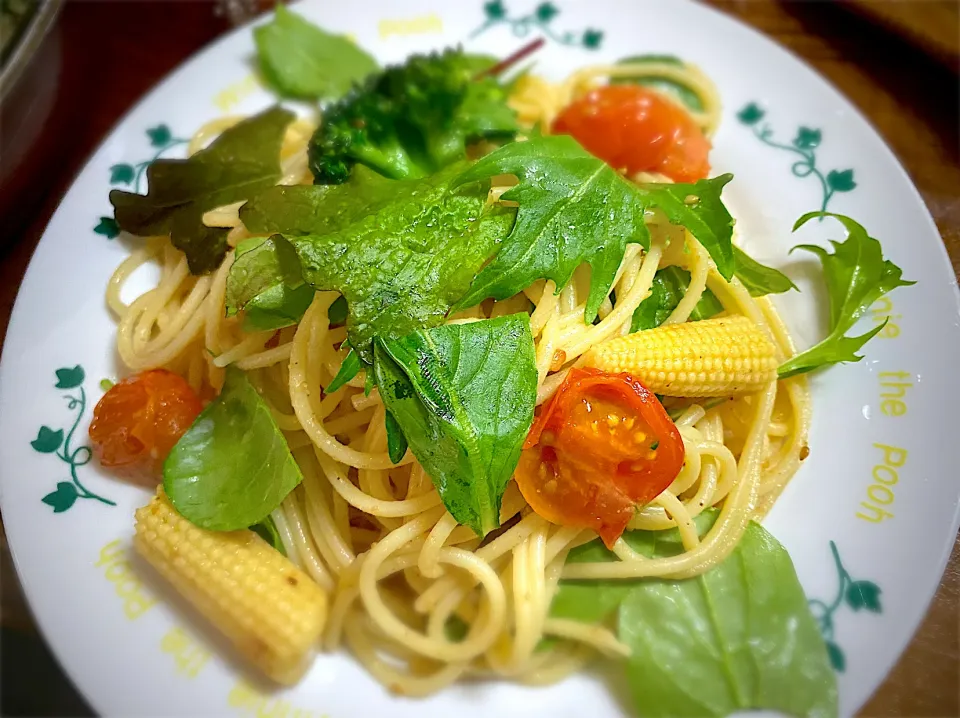 野菜と胡麻のアーリオオーリオ|名状しがたいゴミムシのようなものさん