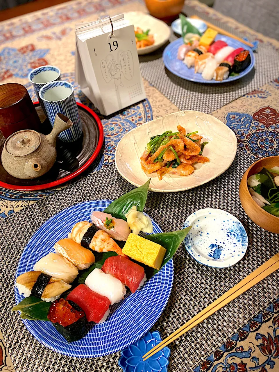 買ってきたお寿司、甘海老唐揚げとほうれん草の甘酢餡和え|papinさん