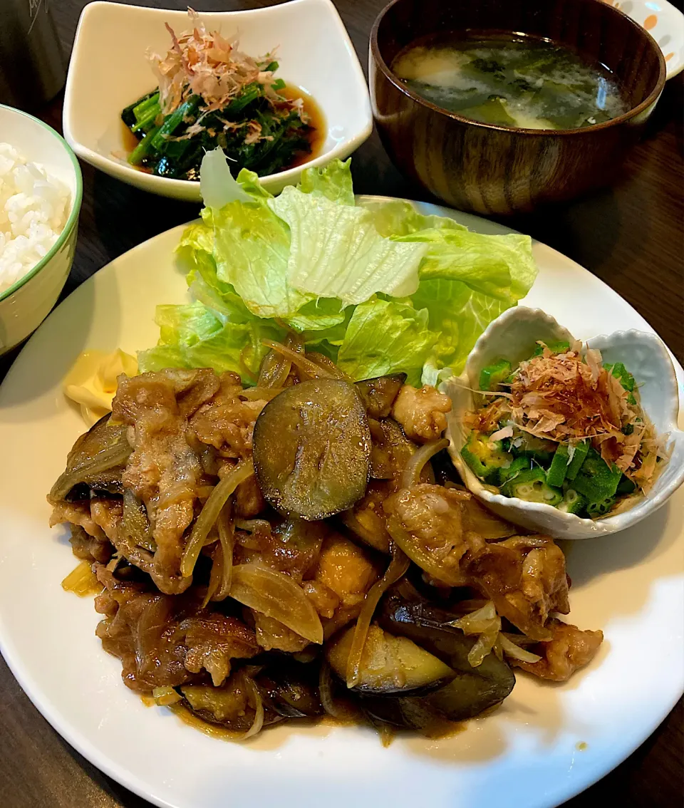 茄子と豚の生姜焼きの晩ご飯|mikaさん