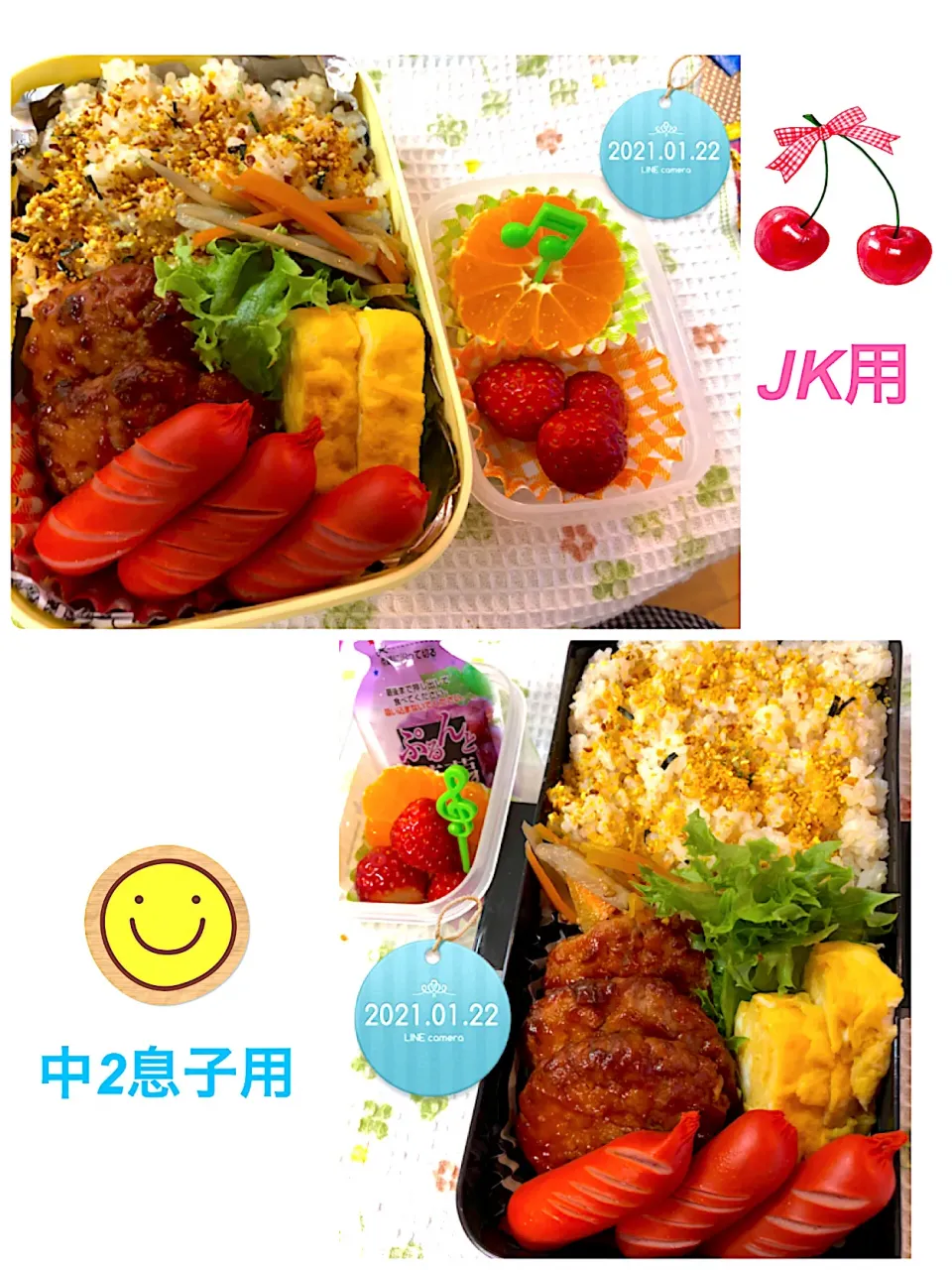 Snapdishの料理写真:ハンバーグ弁当2つ🍓🍓|harutomomamaさん