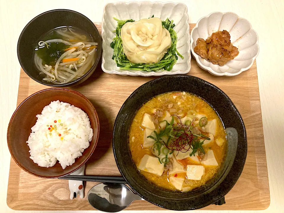 中華夕食 麻婆豆腐 薔薇餃子|まりままさん