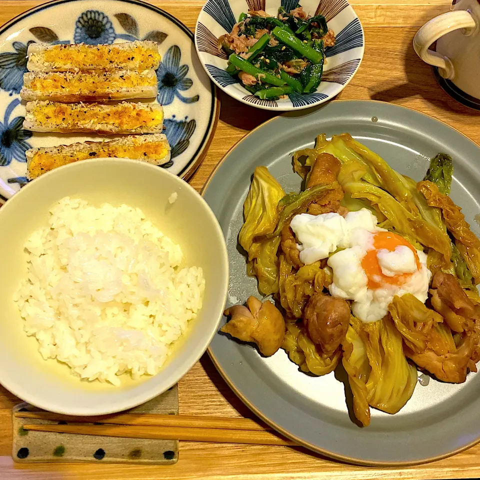 春キャベツともも肉のにんにく醤油炒め|なつこさん