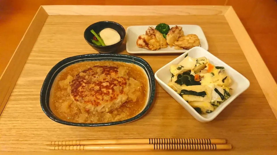 ☆ハンバーグみぞれ煮
☆ゴマ竹輪天
☆高野豆腐の卵とじ
☆かぶの浅漬け|chikakoさん