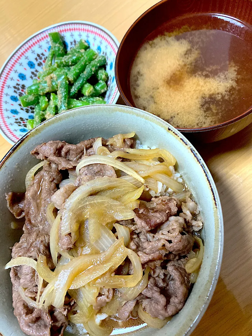 牛丼&いんげんの胡麻和え|sinさん