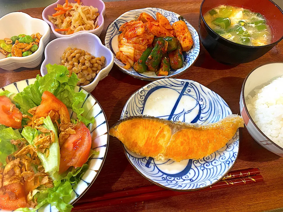 Snapdishの料理写真:鮭とキムチでご飯が進む🍚🥢|かおちゃんさん