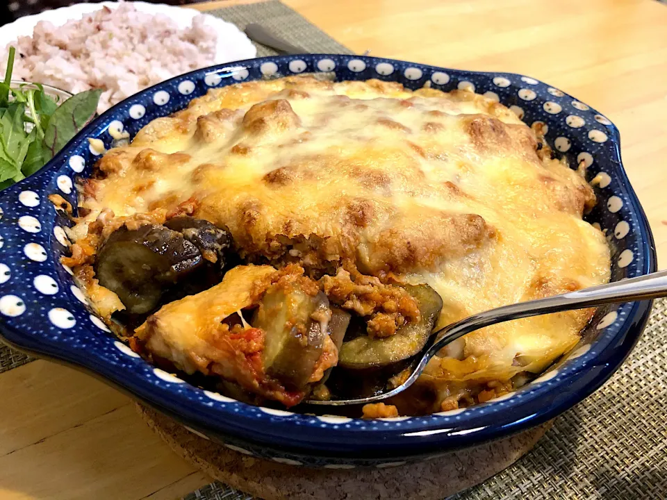 ナスのミートソースチーズ焼き|こぐまさん