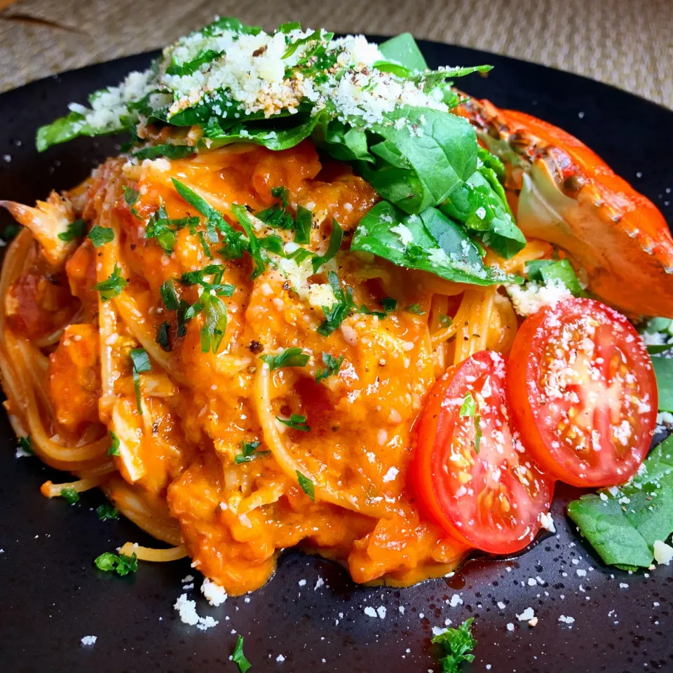 Crabmeat Spaghetti with Creamy Tomato Sauce (ワタリガニのスパゲッティ、トマトクリームソース)|Masa, The Cooking Husbandさん