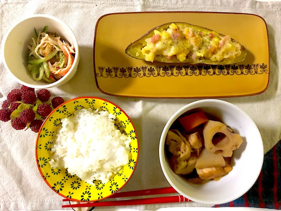 ✳︎さつまいもグラタン✳︎れんこんと鶏肉の煮物✳︎中華風春雨サラダ|syamさん