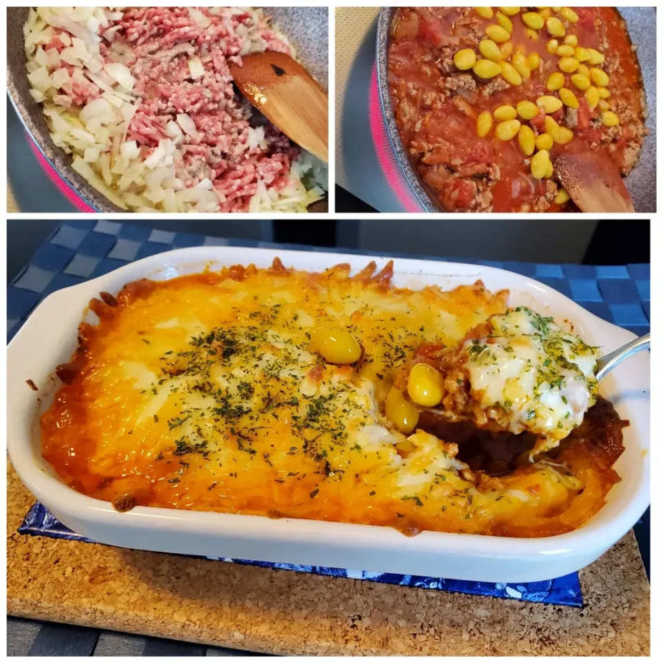 Snapdishの料理写真:牛豚合挽き肉のミートソースドリア|motohiroさん