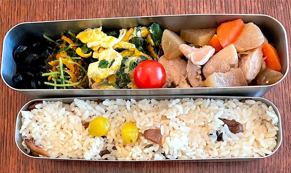 ランチ #お弁当  #お弁当記録  #鶏肉と大根の煮物  #きのこごはん|小松菜さん