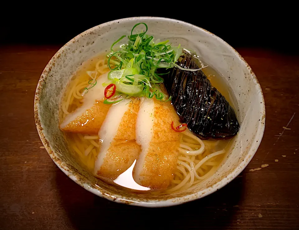 揚げ茄子と平天の温めん|半田手延べそうめんの店 阿波や壱兆さん