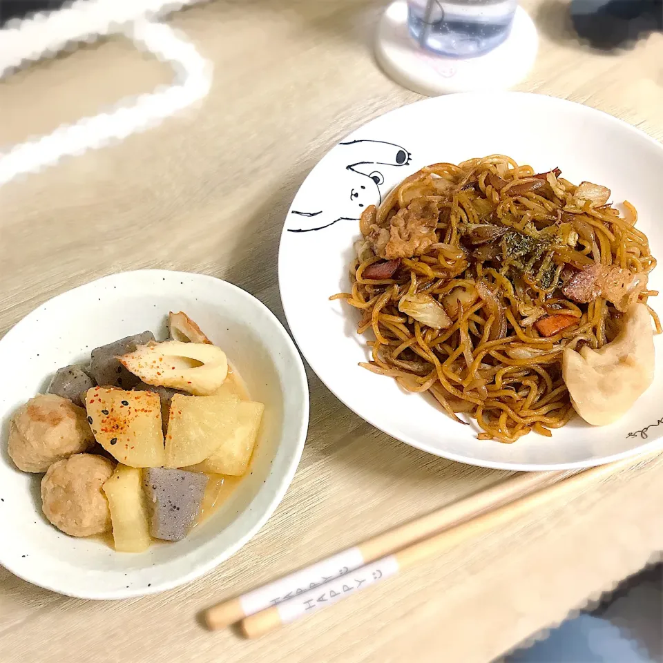 焼きそば&どて焼き風煮込み|おいもさん