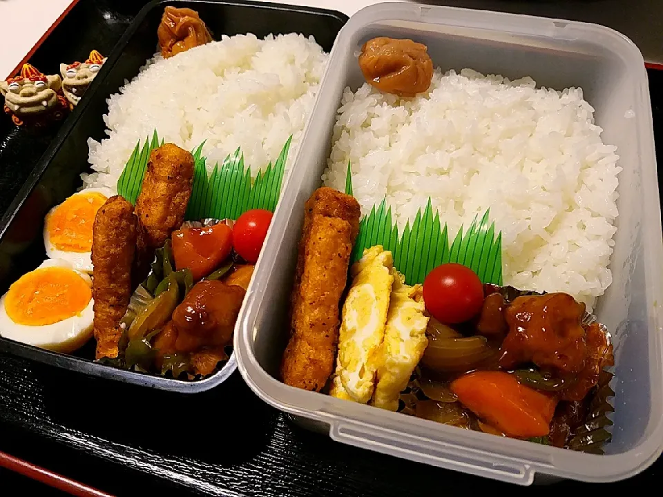 Snapdishの料理写真:夫弁当、息子弁当|みどりさん