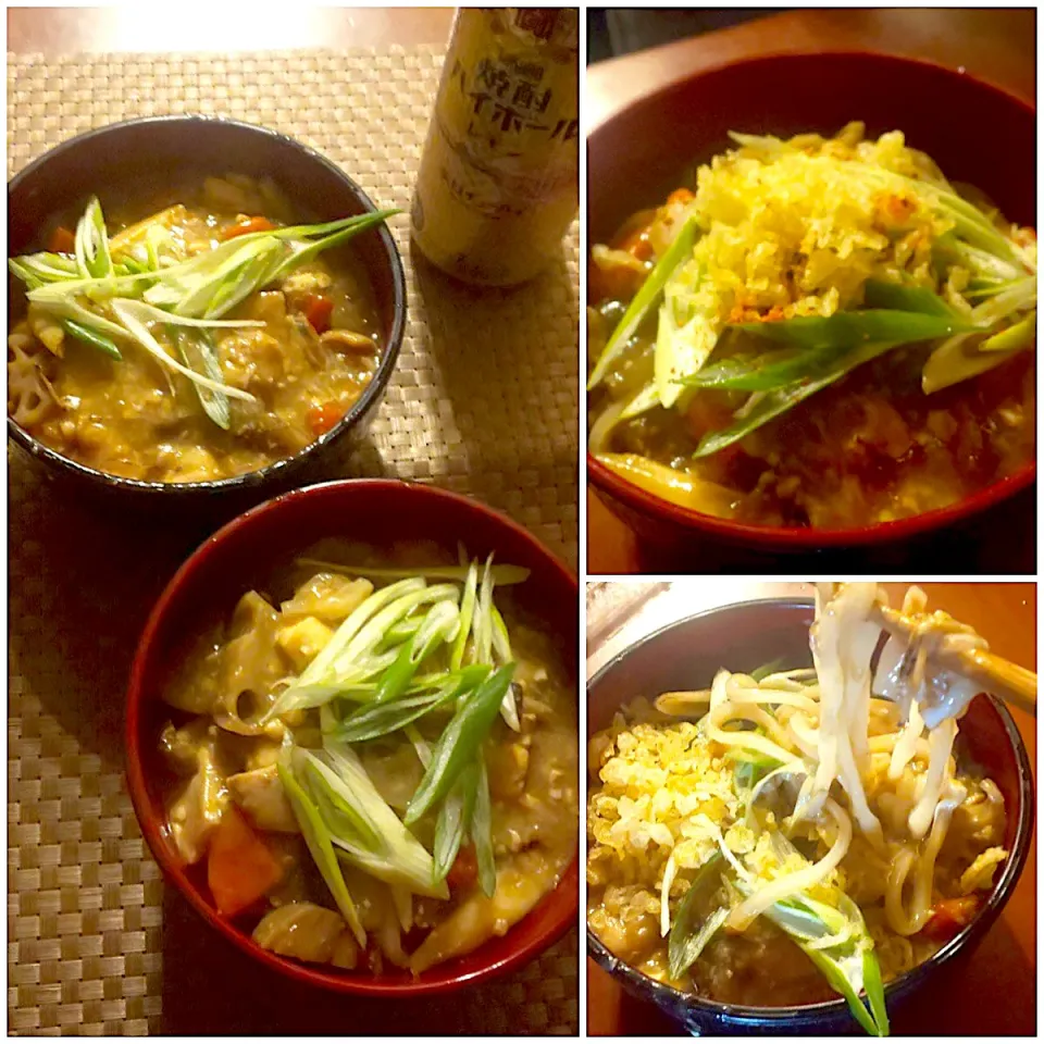 Today's dinner🍴 Curry udon♨️豚汁からのぉかき玉子鶏肉ｶﾚｰうどんw/揚げ玉|🌈Ami🍻さん