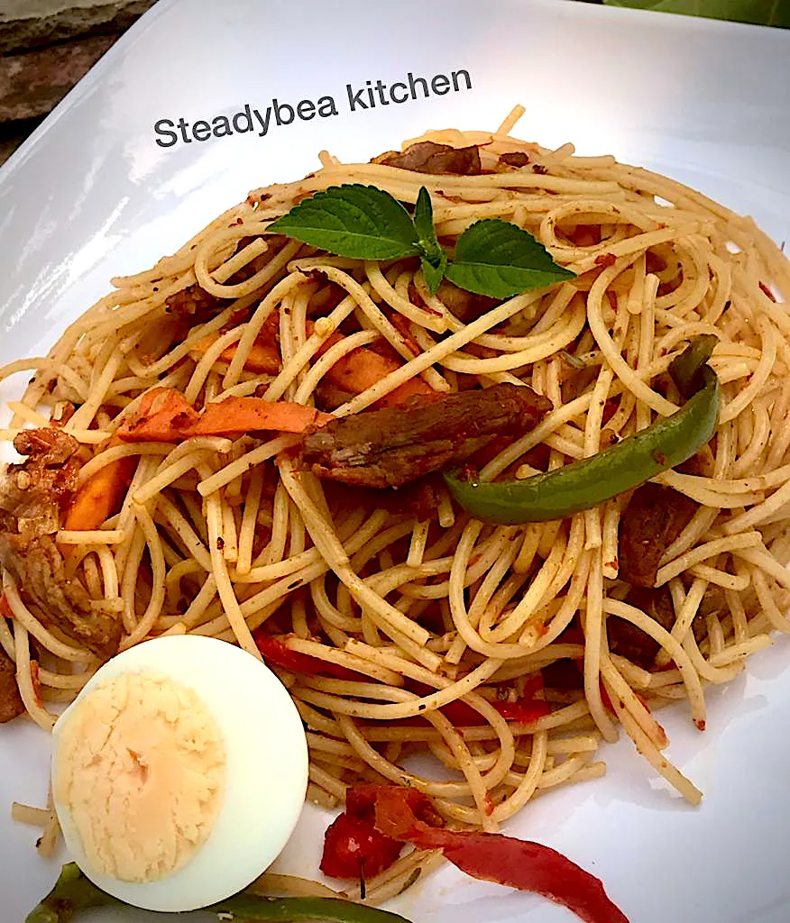 Beef stirfry spaghetti|steadybeaさん