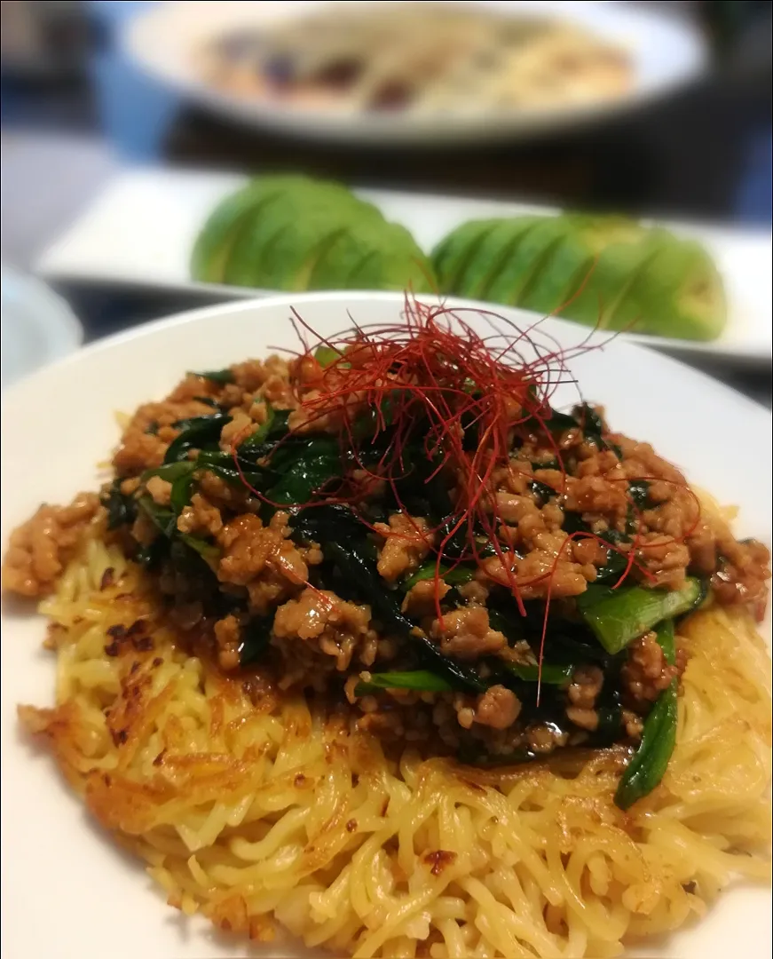 ニラと鶏ひき肉のオイスターソース de あんかけニンニク焼きそば|choco_obaaさん