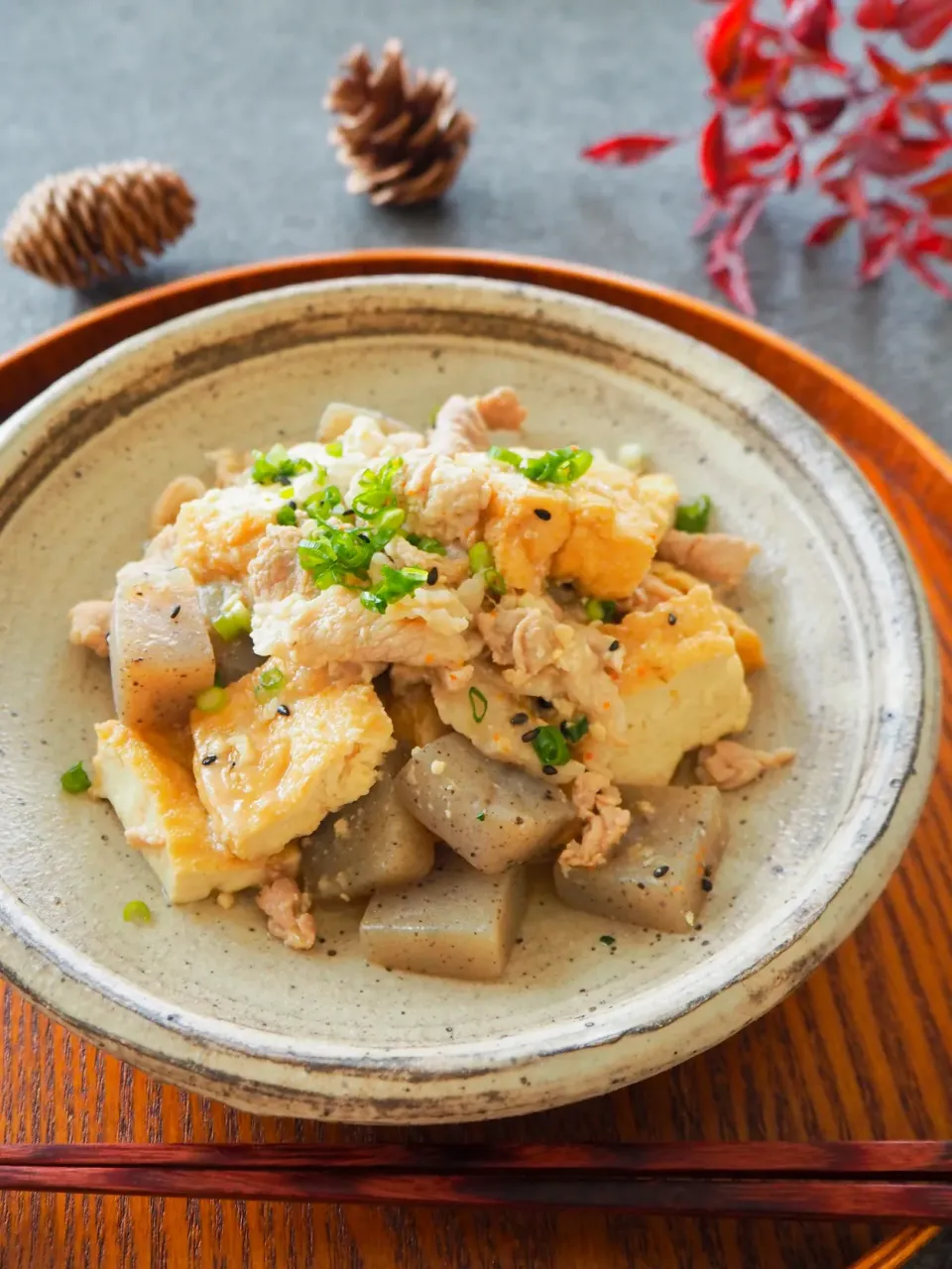 煮込みは5分！厚揚げとこんにゃくと豚肉の味噌煮|はらしおりさん