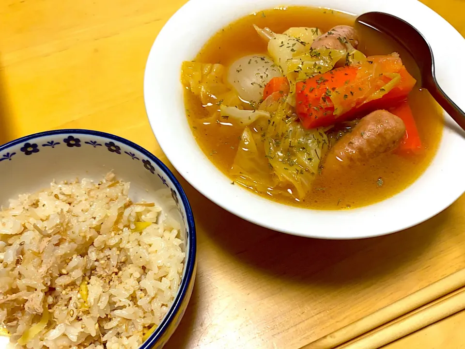 ツナなめ茸炊き込みご飯　ポトフ|kay☺︎さん