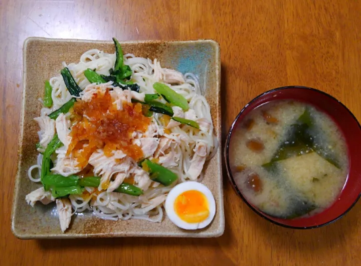 １月２２日　ささみのゆずぶっかけうどん　なめことわかめのお味噌汁|いもこ。さん