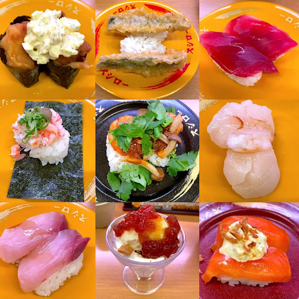 Snapdishの料理写真:🍣特大ジャンボほたて貝柱　旨辛食べるトムヤンクンすし　サーモンタルタル　天然まぐろ上赤身　寒ぶり　パフェ・タルト・タタン🍨|るみおんさん