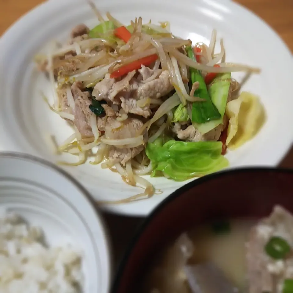 Snapdishの料理写真:肉野菜炒め定食|歌津八番クリニックさん