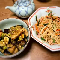 焼きビーフン、鮭と茄子の香味ダレ和え|miiさん