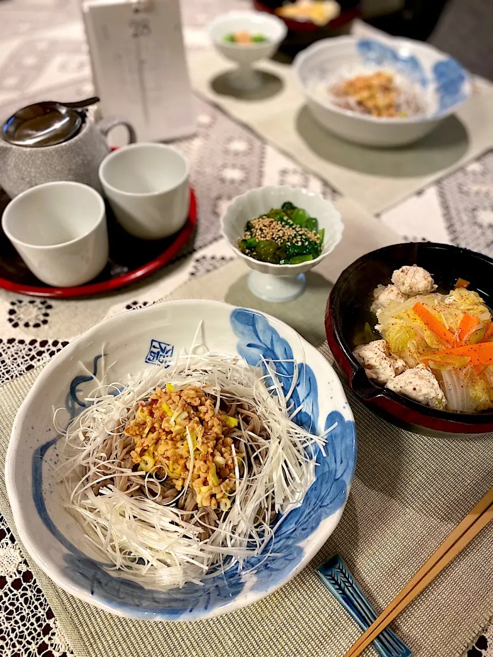 納豆葱蕎麦、鶏団子と野菜煮|papinさん