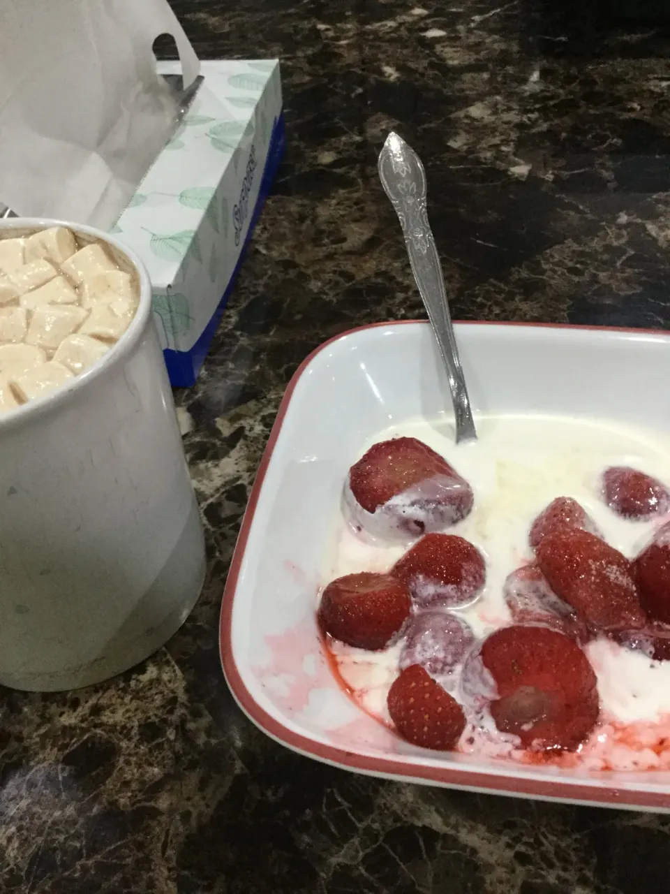 Snapdishの料理写真:Dairy free hot chocolate and a strawberries in cream|ninja kittyさん