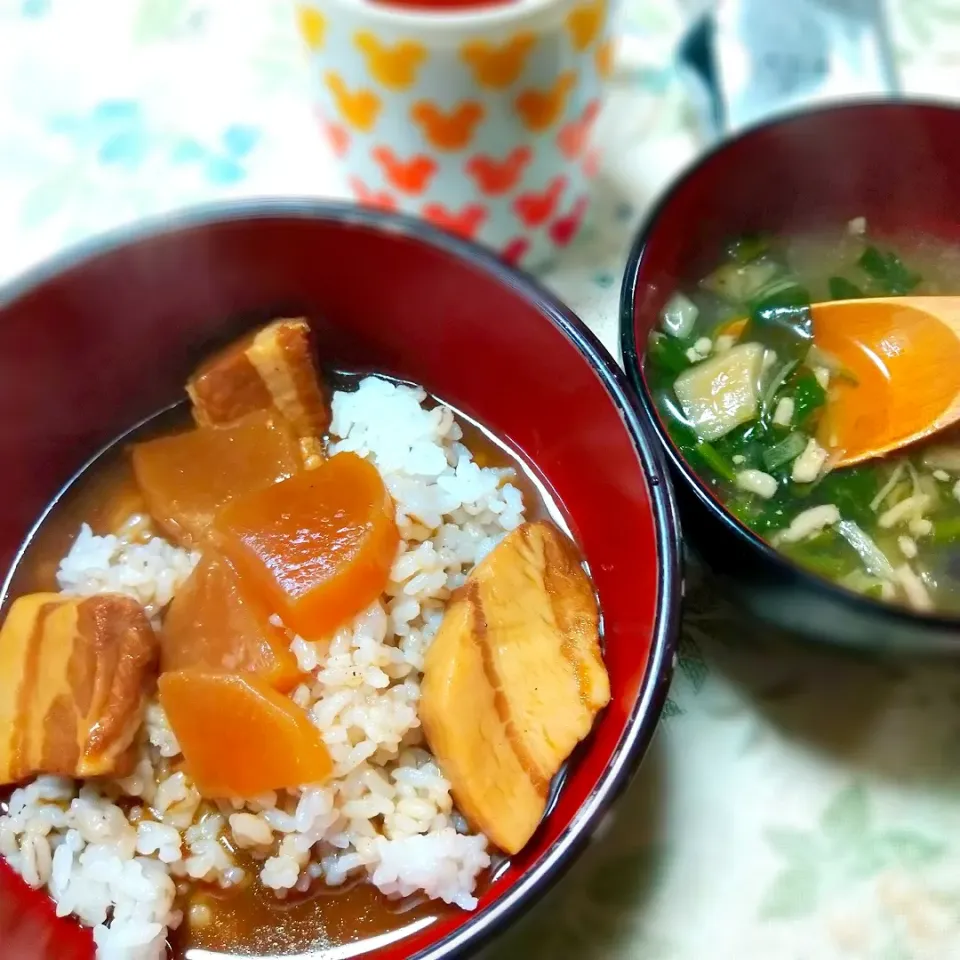 バクテー丼＆揚げ茄子と豚肉の生姜スープ☆無印良品|うたかた。さん