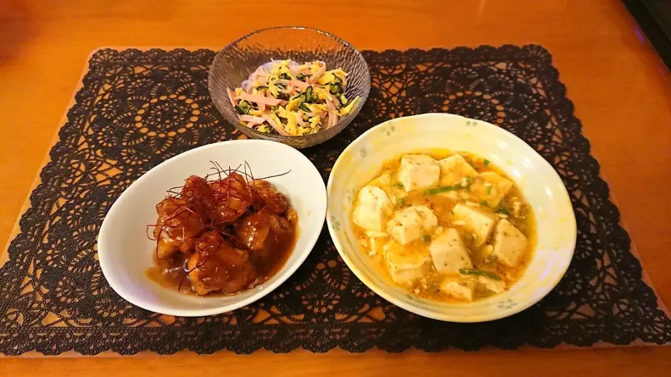 ☆白い麻婆豆腐
☆甘辛あん唐揚げ
☆中華サラダ|chikakoさん