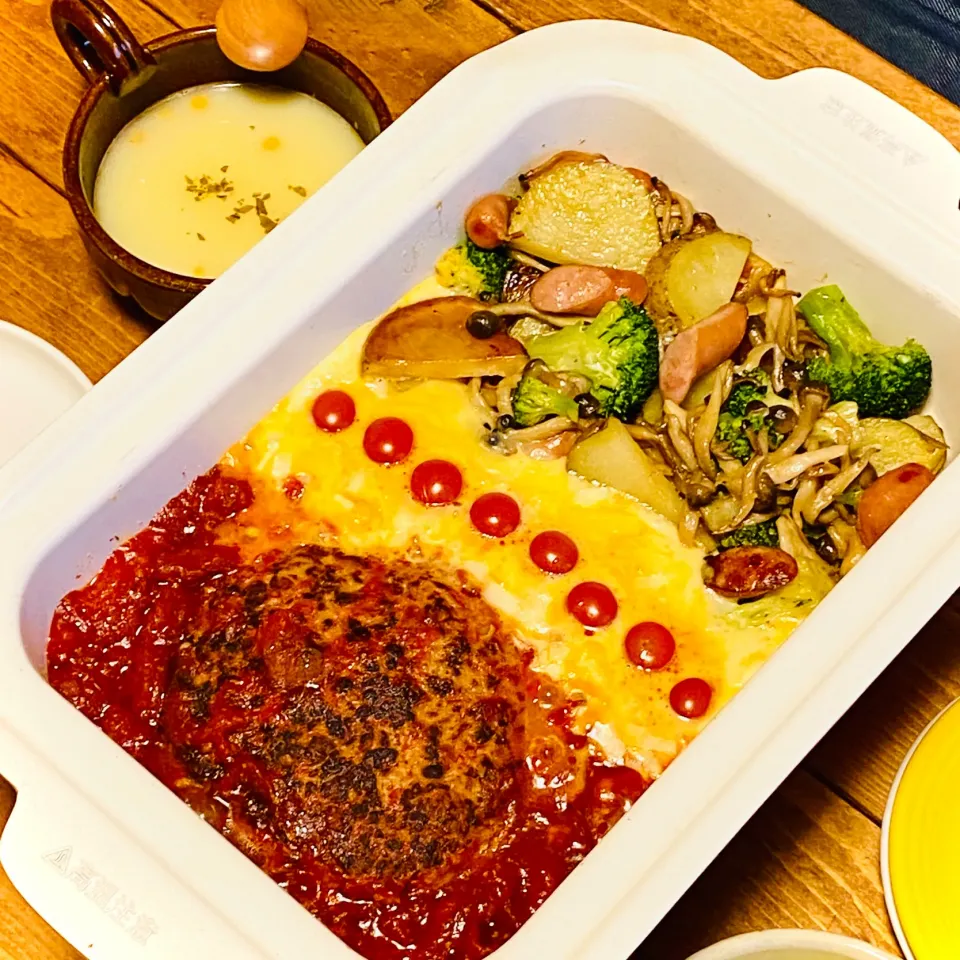 味の素「勝ち飯」スタジアム！ジャイアント トマトハンバーグ＆カレー風味ジャーマンポテト|もなかさん