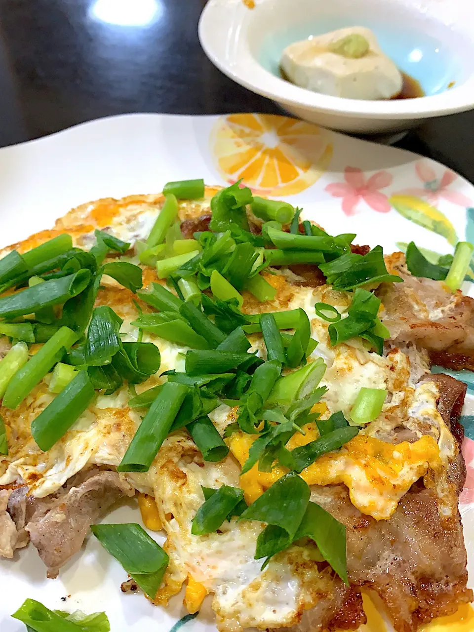 Snapdishの料理写真:晩ご飯(OvO)パシパシっぽい青ネギだけど🤩とんぺい焼|Lucky克子ちゃんさん