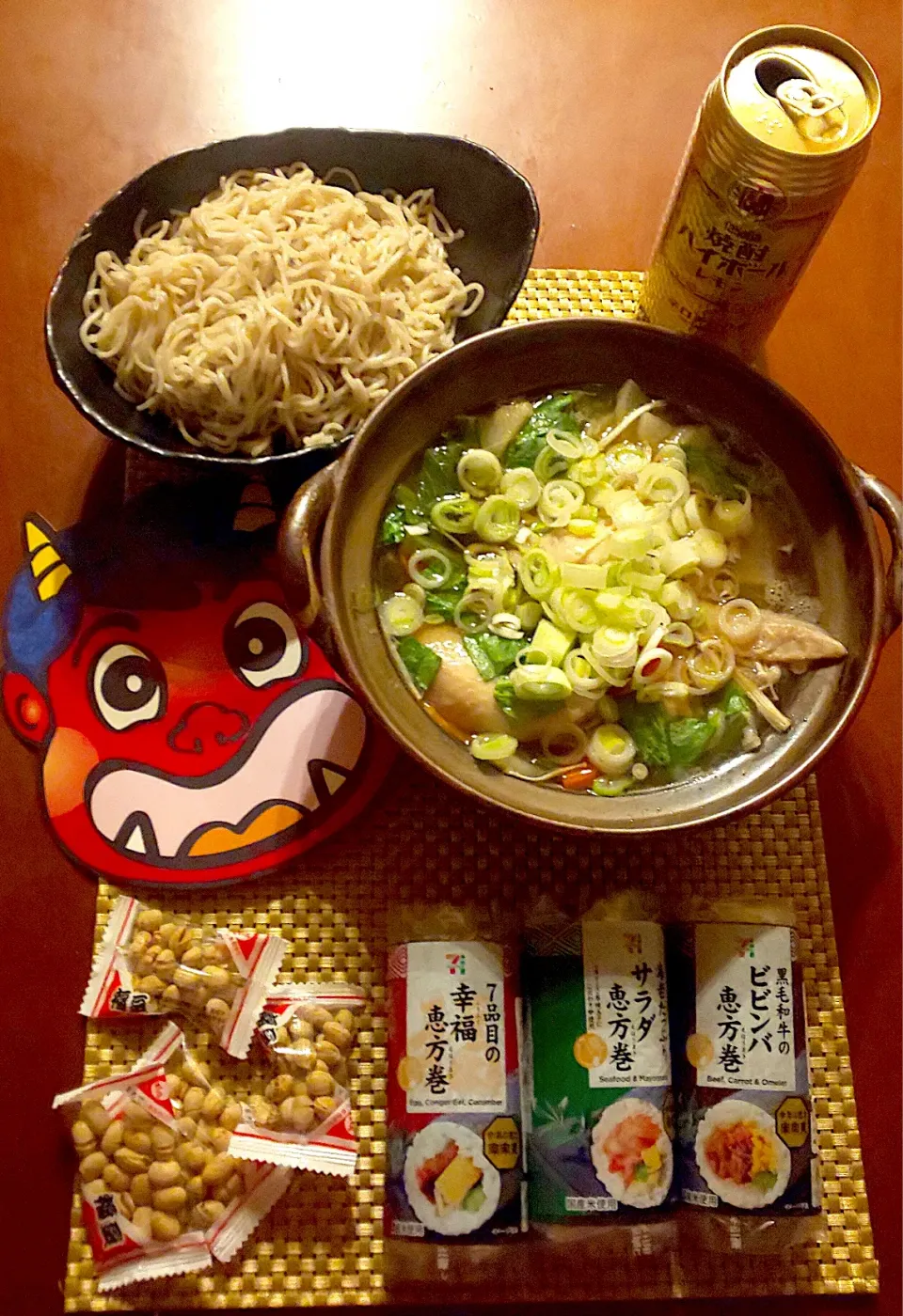 Today's Dinner🍴恵方巻き･鶏手羽先とお野菜たっぷりお蕎麦･福豆w|🌈Ami🍻さん