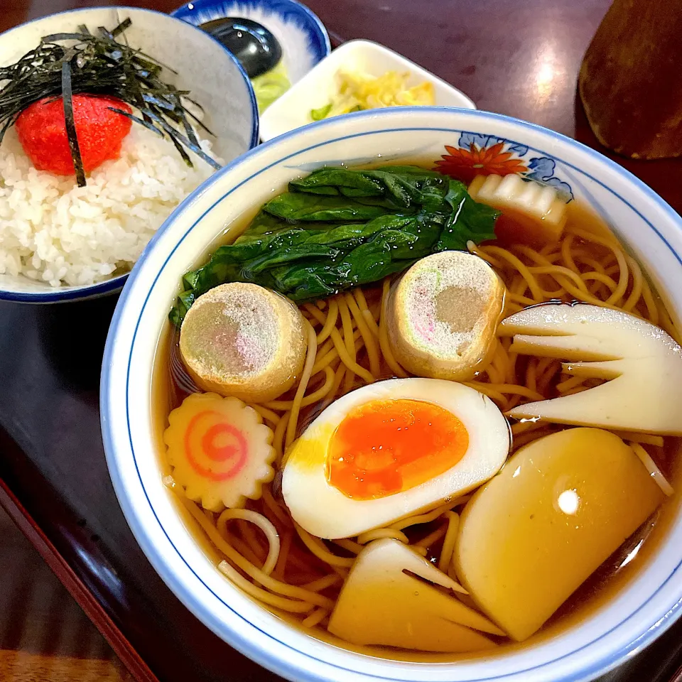 おかめそばと明太子ごはん@相馬屋(月島)|塩豚骨さん