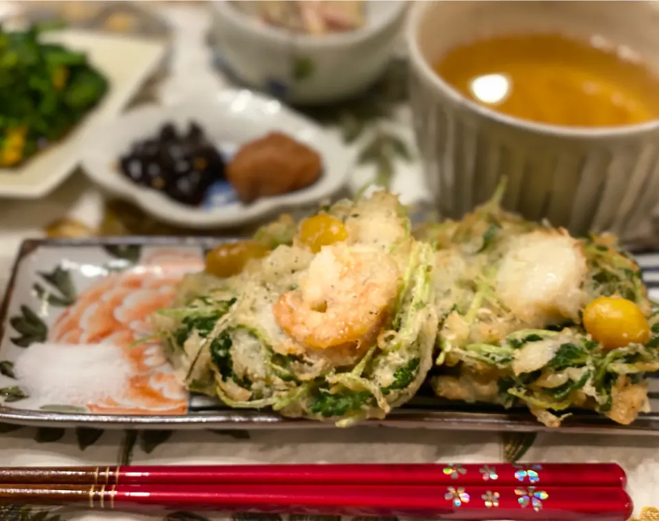 三つ葉☘️と海鮮のかき揚げ🦐|まめすけ。さん