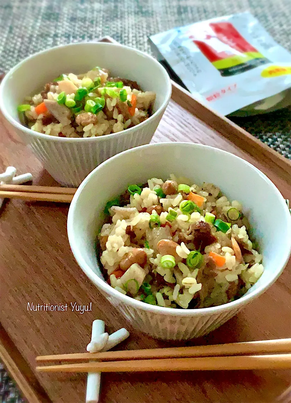 節分豆ともち麦の牛五目おこわ〜レンジで|ゆーこどんさん