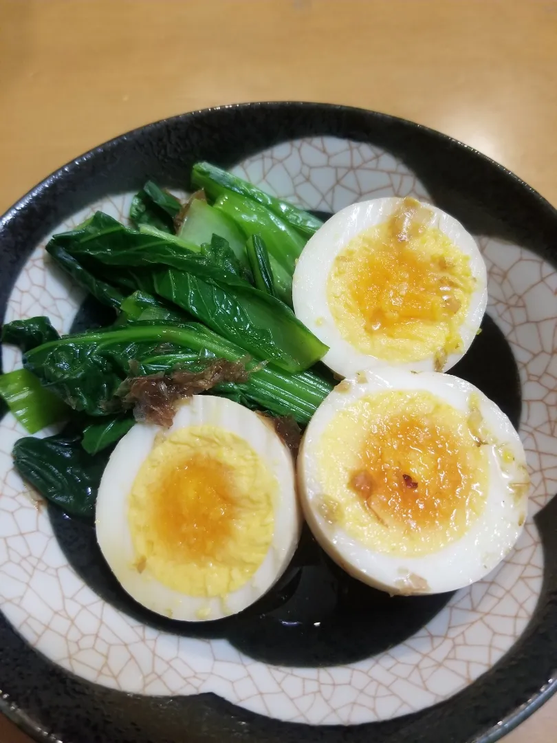 味付け卵と小松菜のおひたし|紫香さん