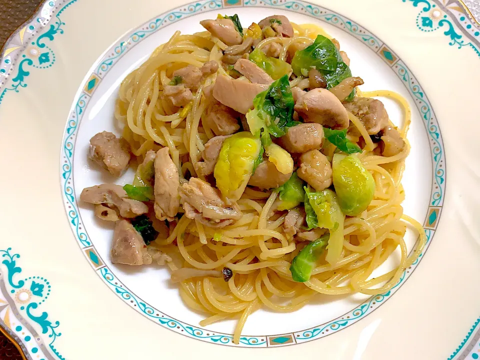 鶏肉と芽キャベツの和風パスタ🍝今日の夕食20210206|rococoさん